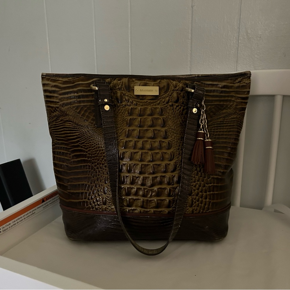 BRAHMIN crock purse, brown large tote GENTLY WORN